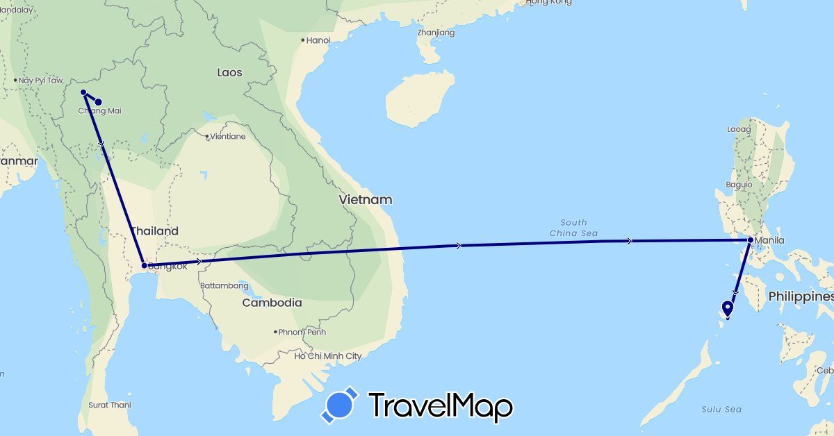 TravelMap itinerary: driving in Philippines, Thailand (Asia)